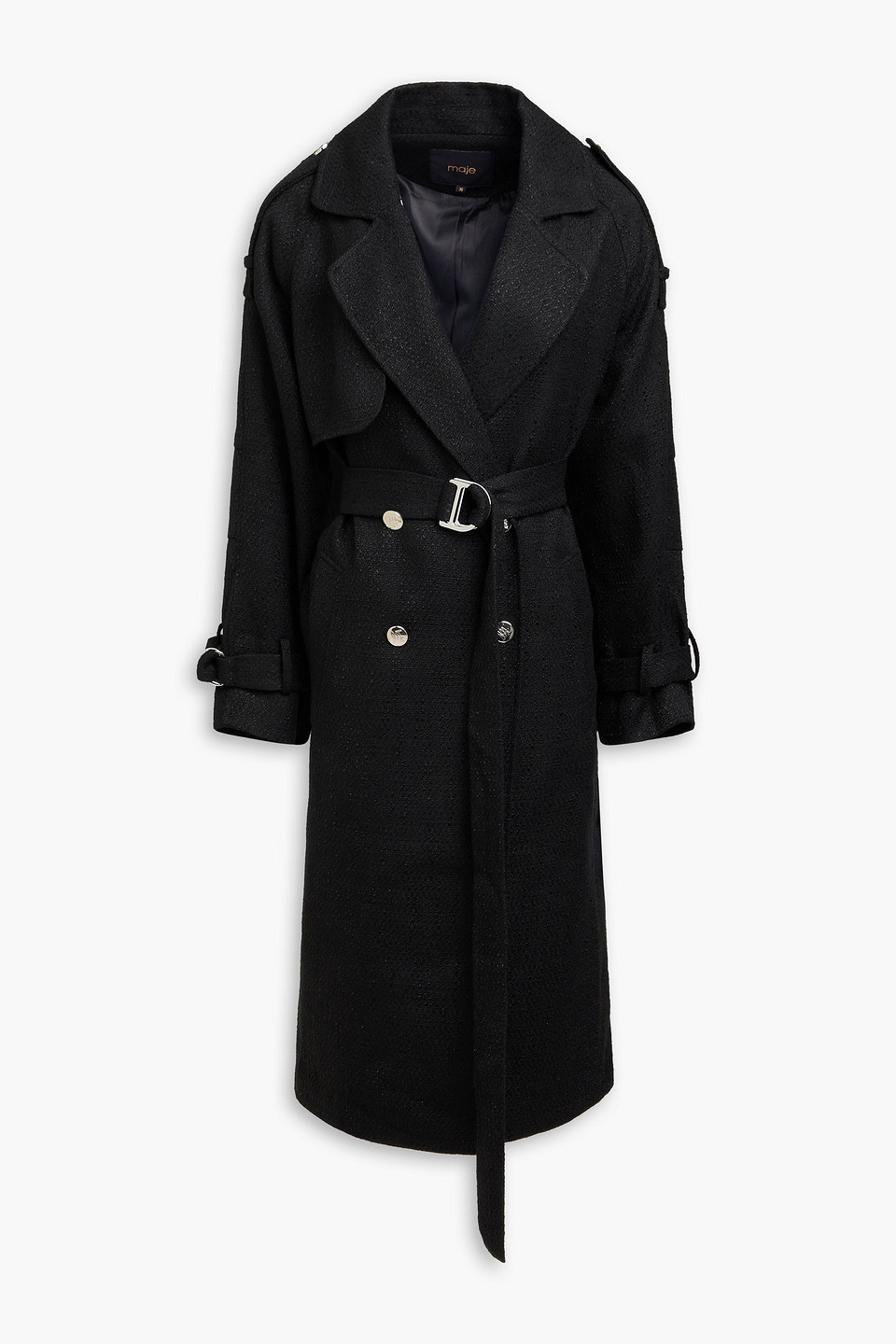 Maje Tweed Trench Coat In Brown