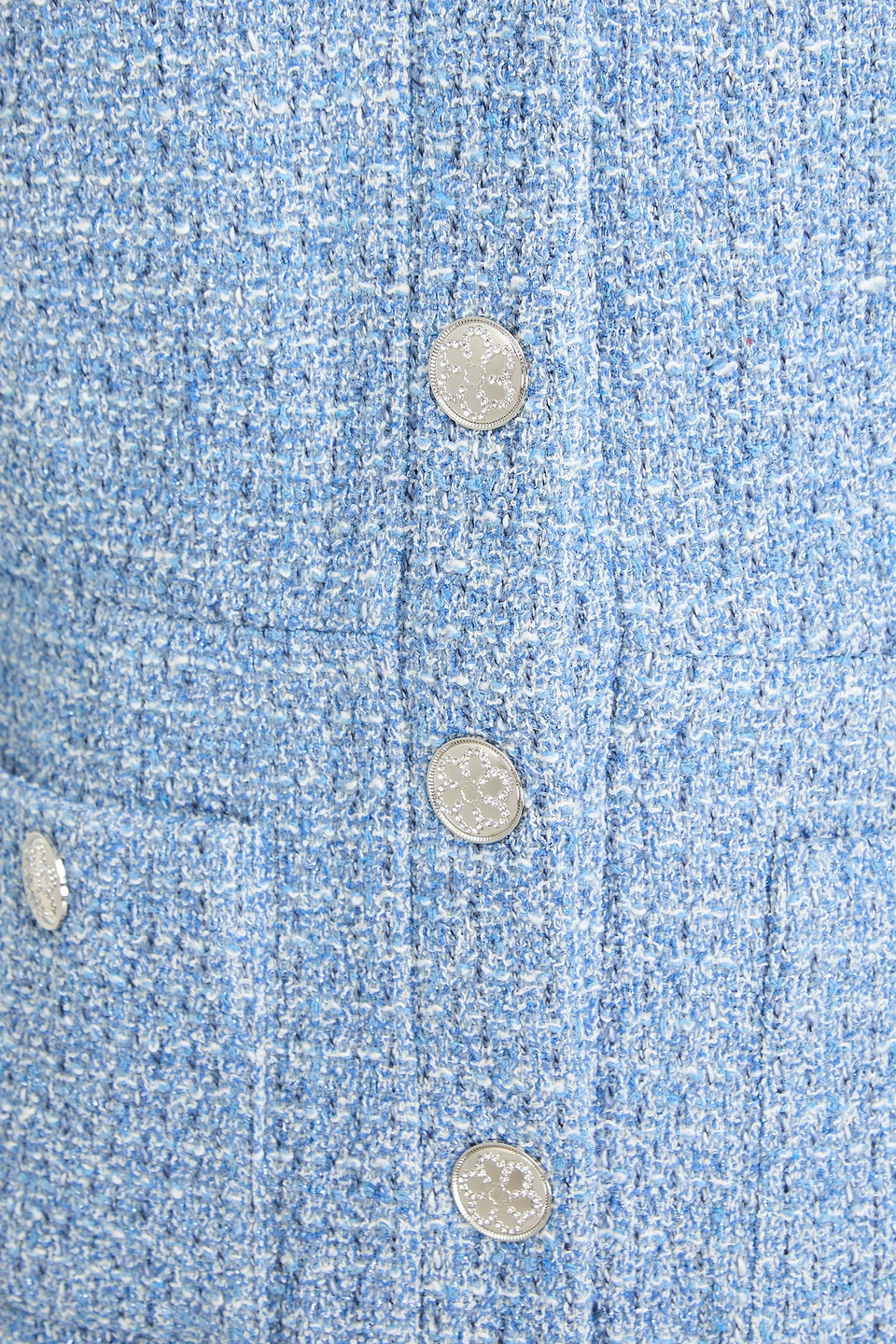 Maje Metallic Cotton-blend Bouclé-tweed Mini Dress In Bleu