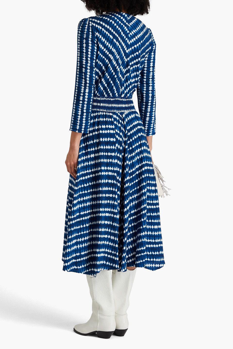 Maje Wrap-effect Tie-dyed Woven Midi Dress In Kobaltblau