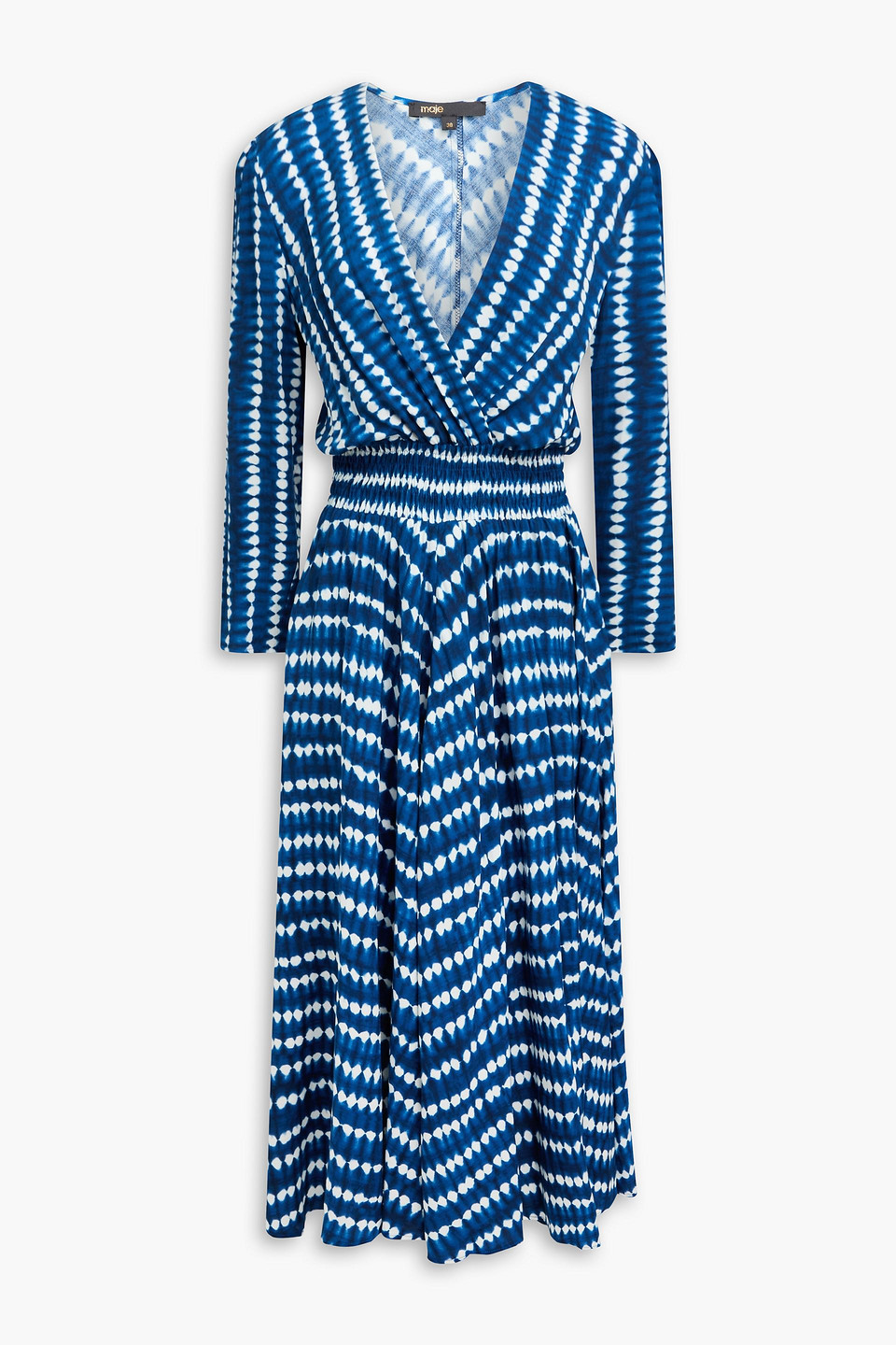 Maje Wrap-effect Tie-dyed Woven Midi Dress In Kobaltblau