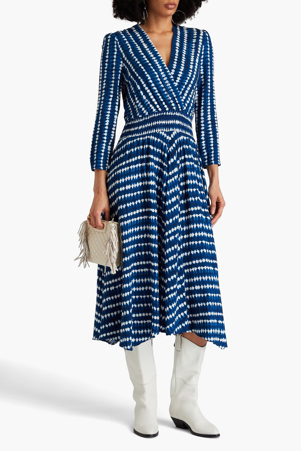 Maje Wrap-effect Tie-dyed Woven Midi Dress In Kobaltblau