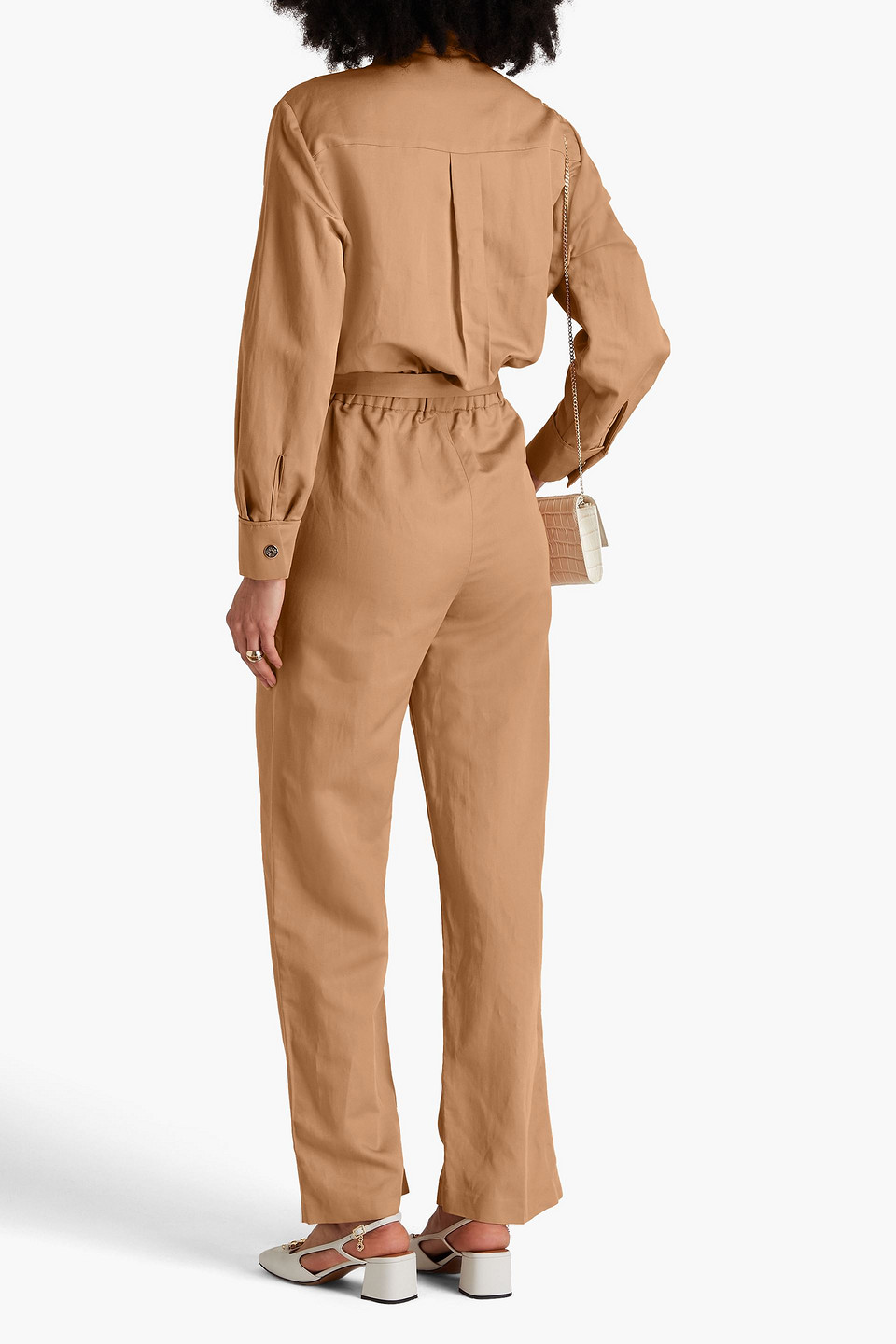 MAJE BELTED TWILL JUMPSUIT