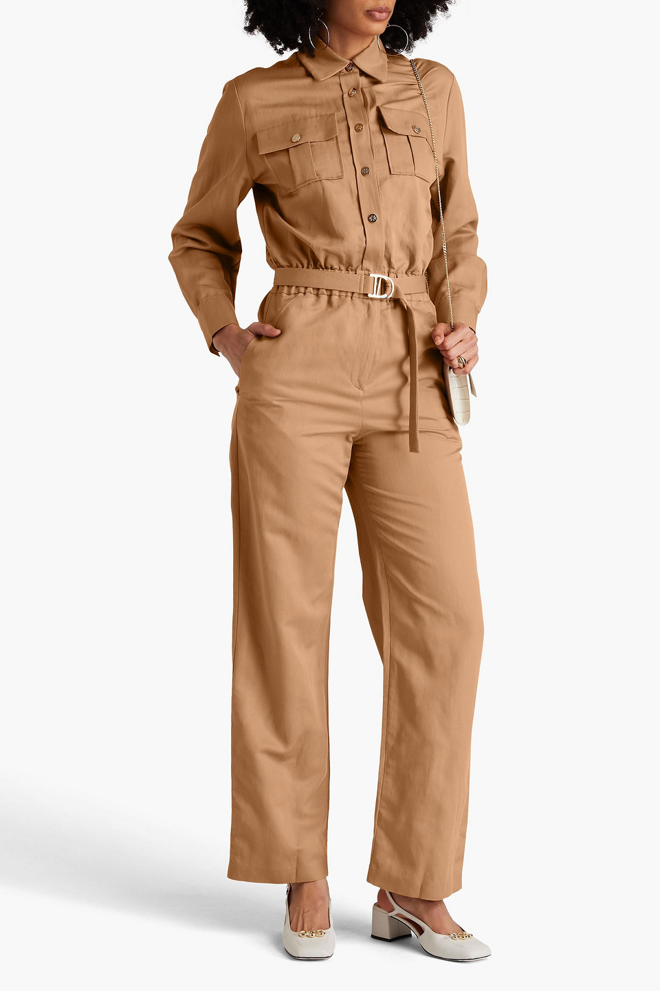 MAJE BELTED TWILL JUMPSUIT