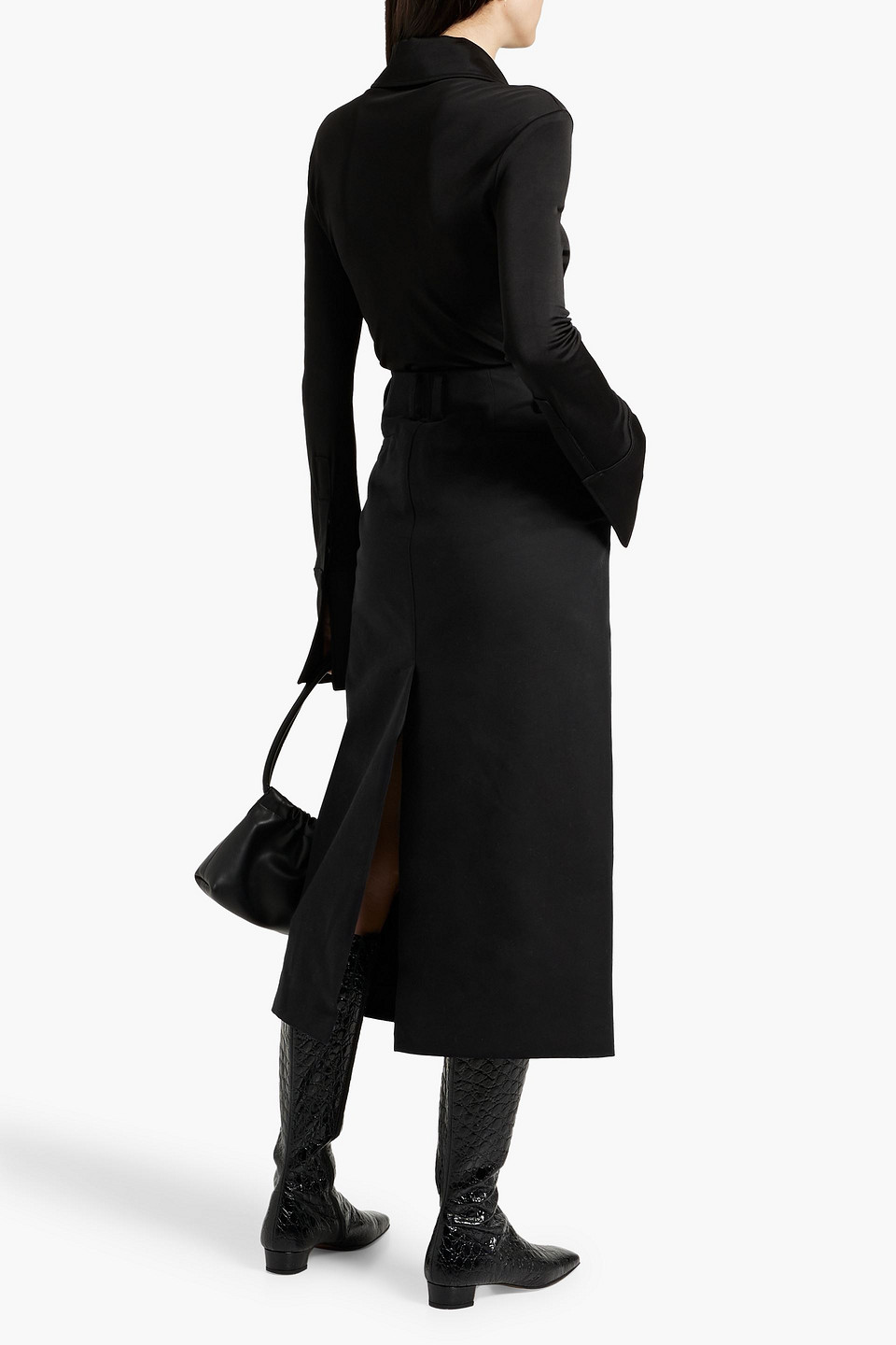 Shop Vince Cotton-blend Midi Skirt In Black
