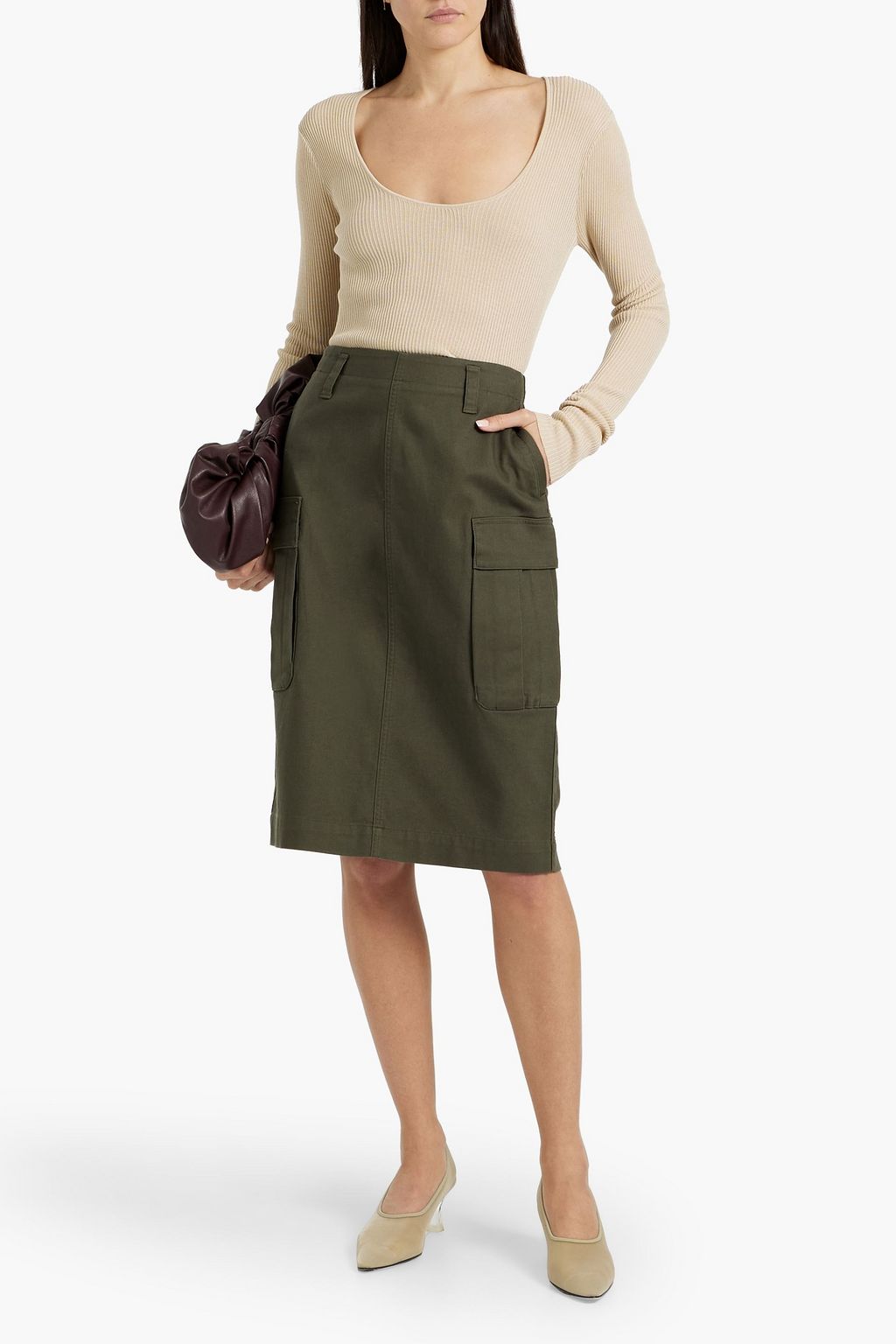 VINCE. Cotton-blend twill skirt