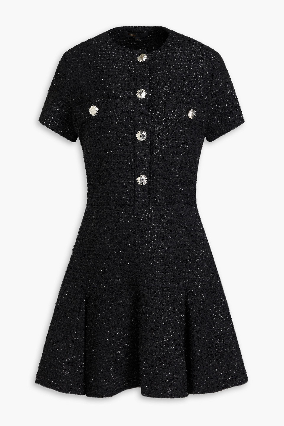 MAJE METALLIC COTTON-BLEND BOUCLÉ-TWEED MINI DRESS