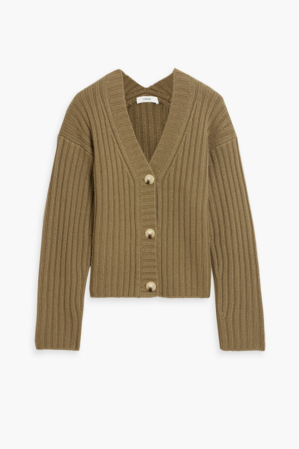 Vince Ribbed Wool And Cashmere-blend Cardigan In Army Green