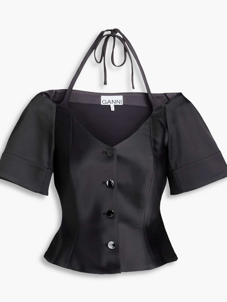 cropped satin peplum halterneck top