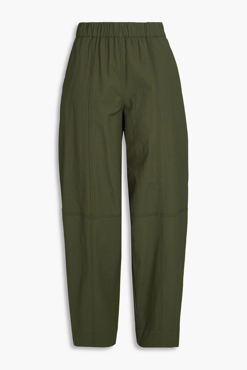 Ganni Cotton-blend Crepon Tapered Pants In Forest Green