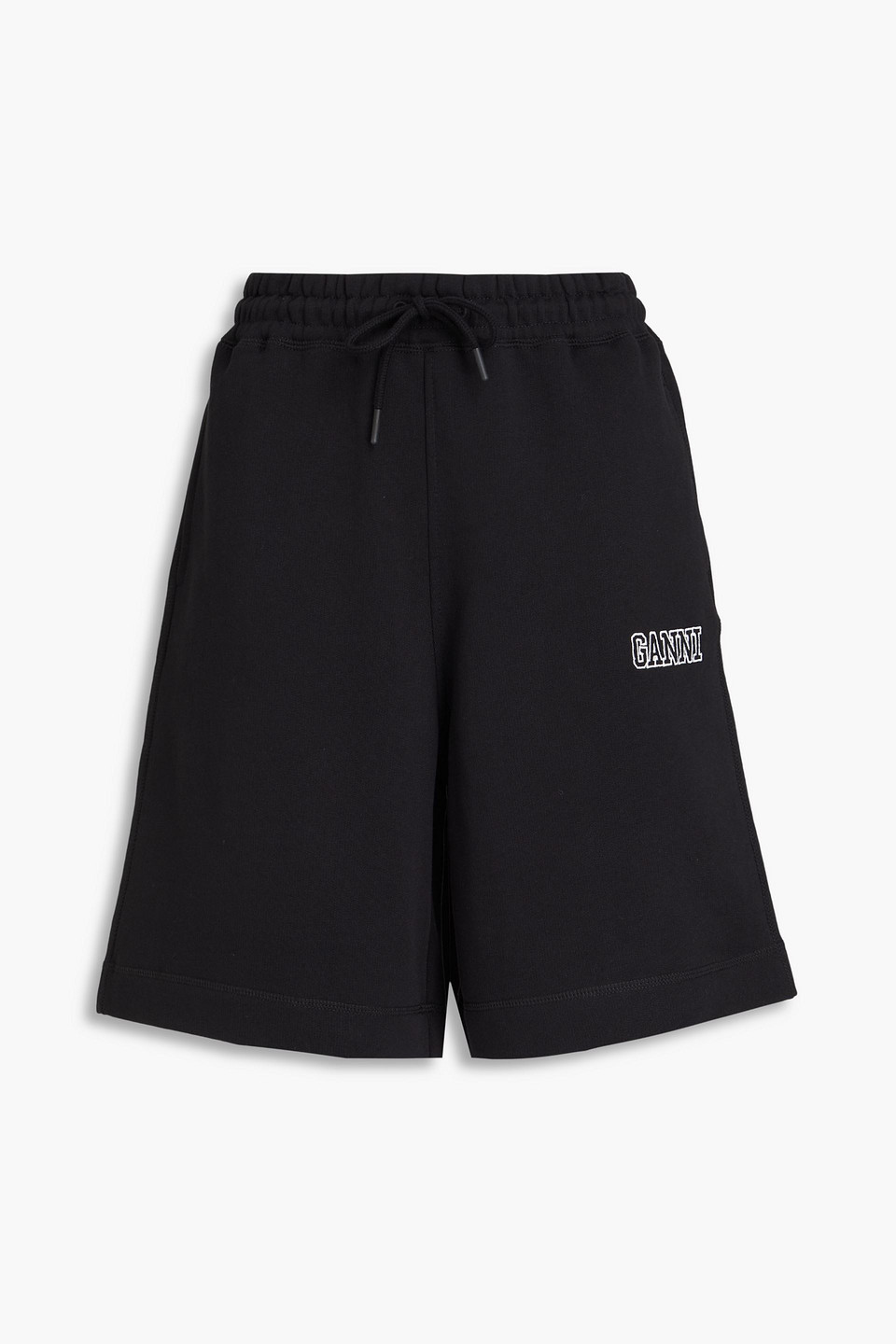 GANNI - Cotton-blend fleece shorts - Black - S