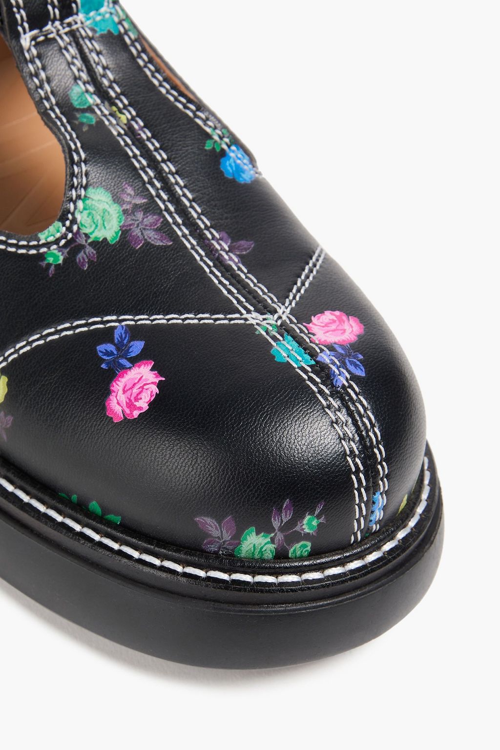 GANNI Floral-print leather Mary Jane pumps