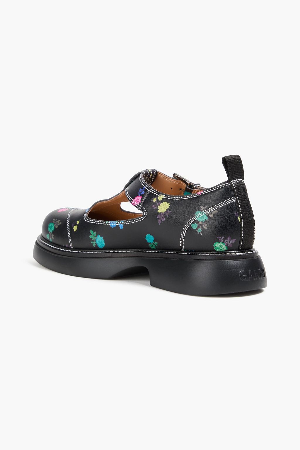 GANNI Floral-print leather Mary Jane pumps