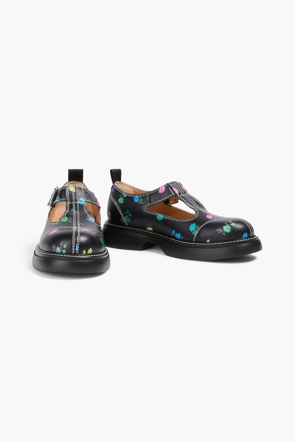 GANNI Floral-print leather Mary Jane pumps