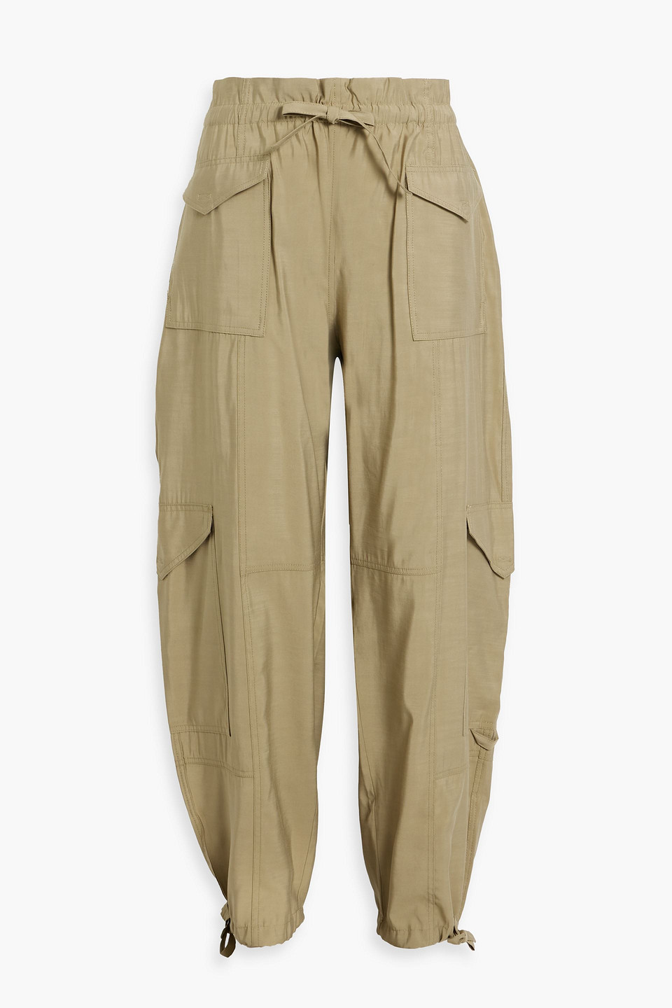 Ganni Slub Woven Cargo Pants In Sage Green