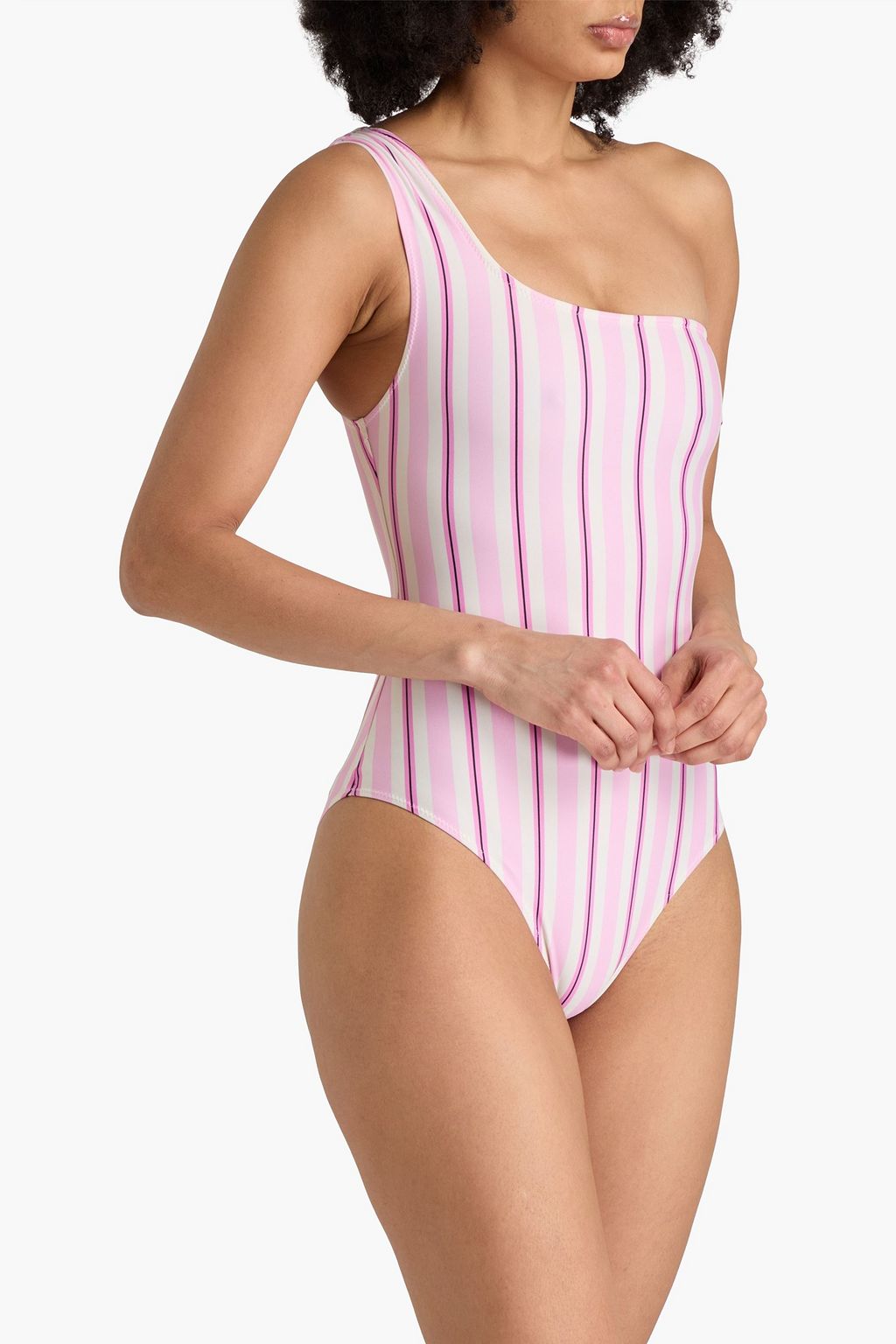 GANNI One-shoulder striped swimsuit