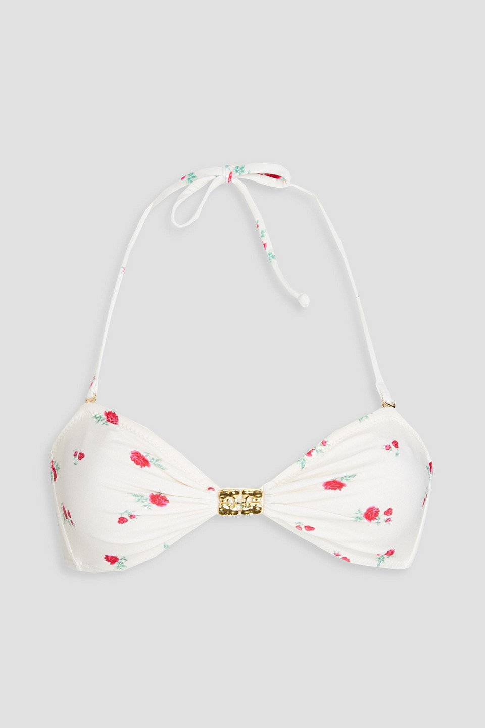 Ganni Embellished Floral-print Bikini Top