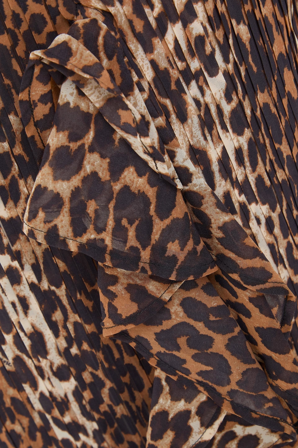 Ganni Ruffled Leopard-print Crepe De Chine Midi Skirt In Animal-print