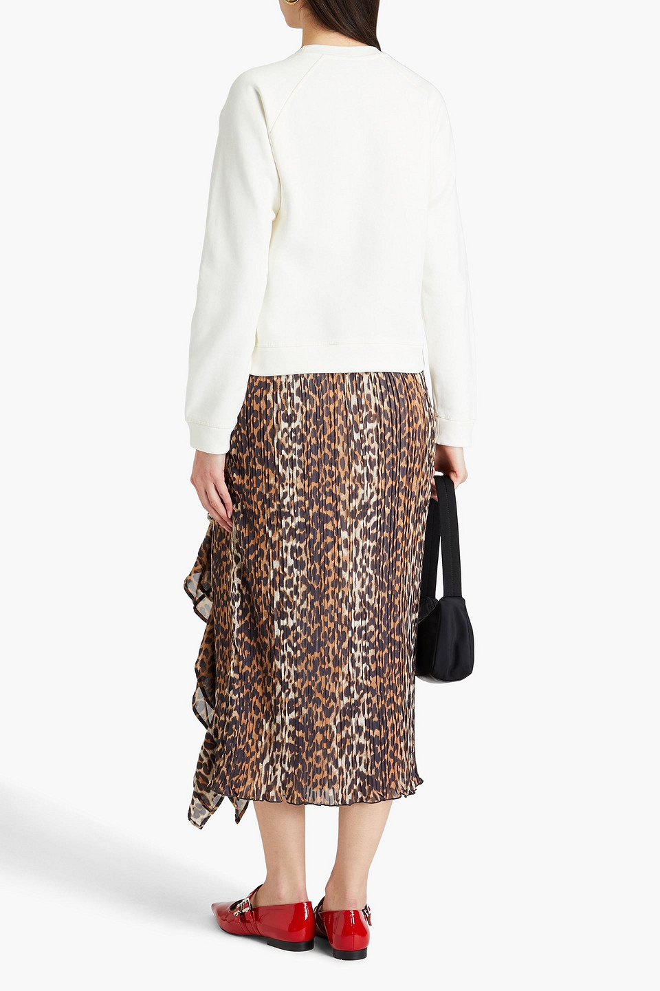 Ganni Ruffled Leopard-print Crepe De Chine Midi Skirt In Animal-print