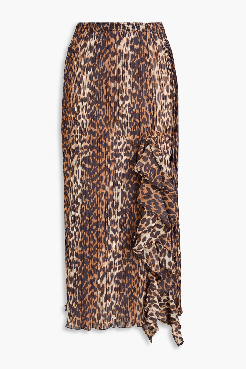 Ganni Ruffled Leopard-print Crepe De Chine Midi Skirt In Animal-print