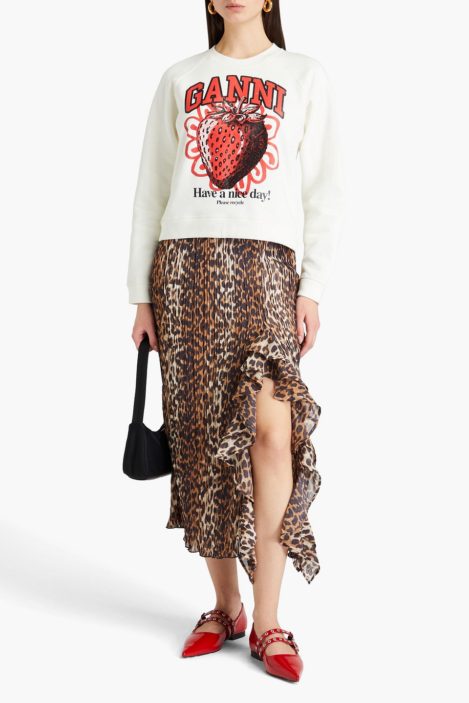 Ganni Ruffled Leopard-print Crepe De Chine Midi Skirt In Animal-print