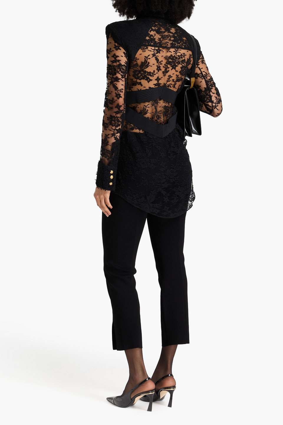  Balmain - Bluse Aus Spitze Mit Tweed-einsatz - Schwarz - Fr 34 