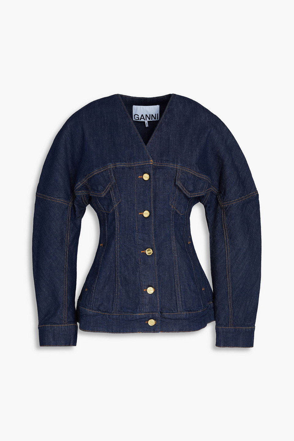 Ganni Appliquéd Denim Jacket In Dark Denim