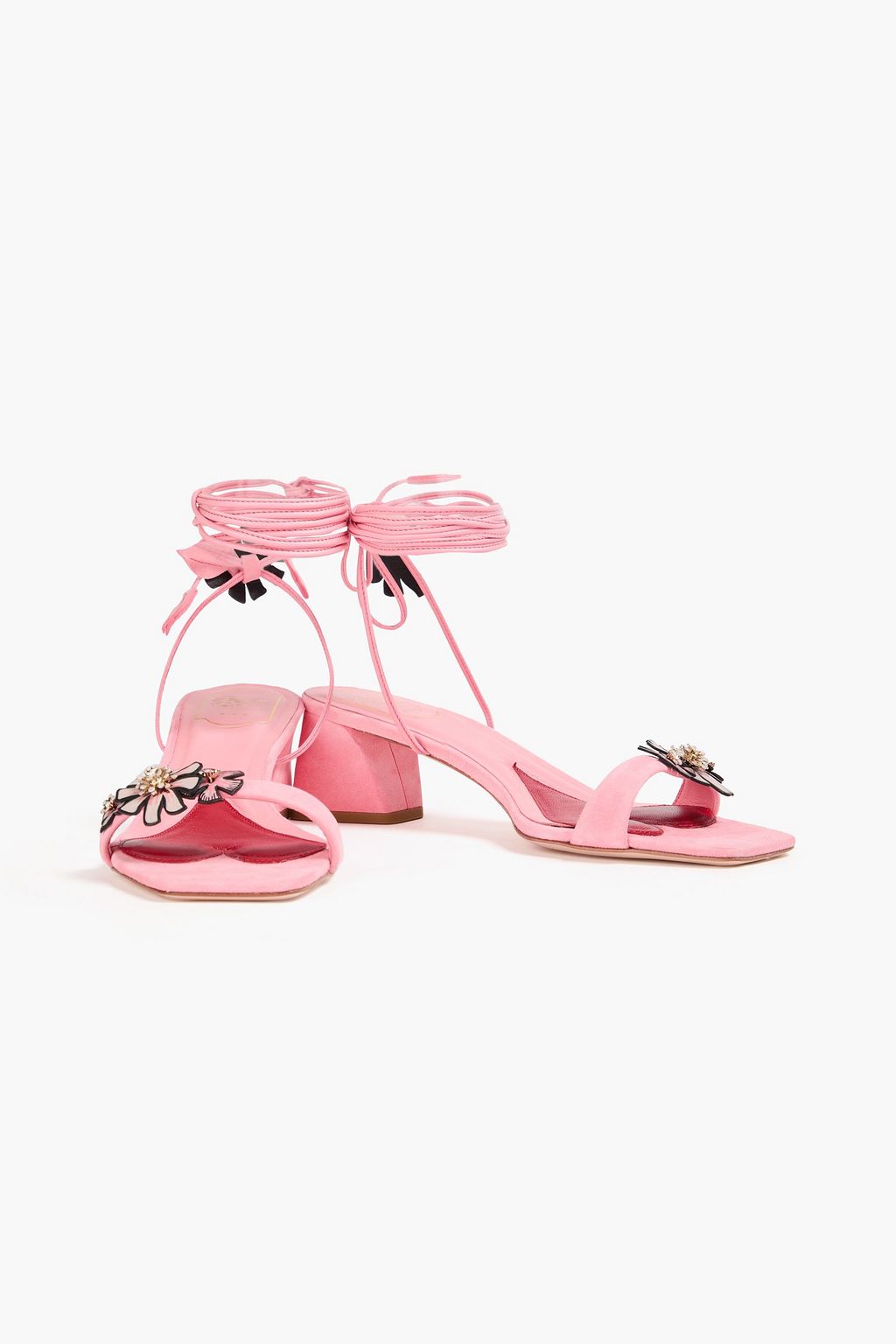ROGER VIVIER صندل "بلوسوم 45" من الشامواه مع برقعة زخرفية