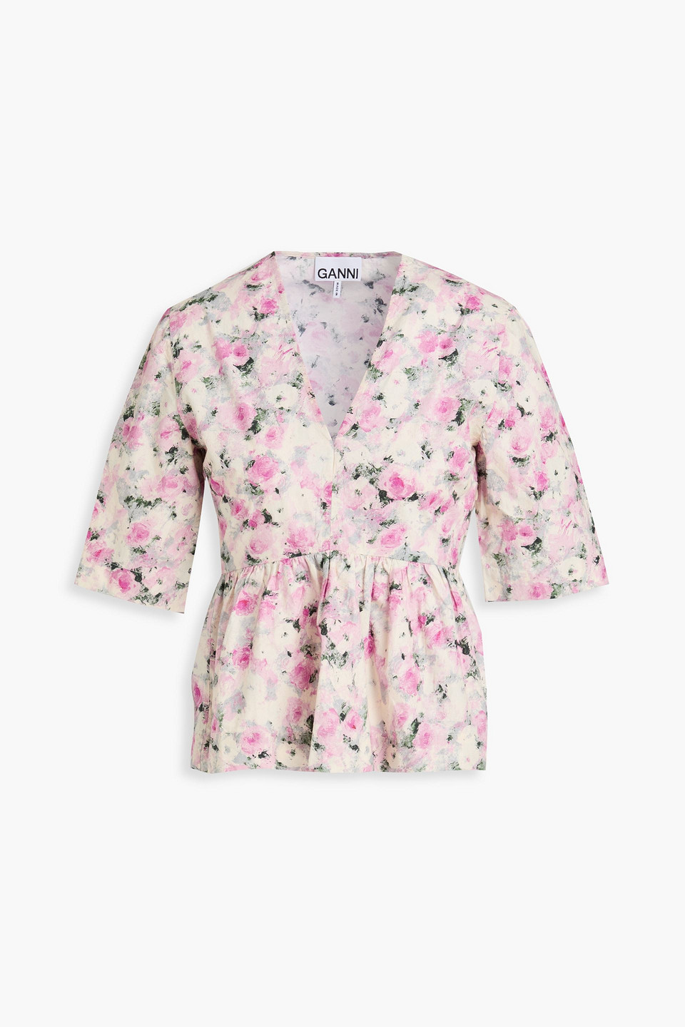 GANNI - Gathered floral-print cotton-poplin top - Pink - DE 42