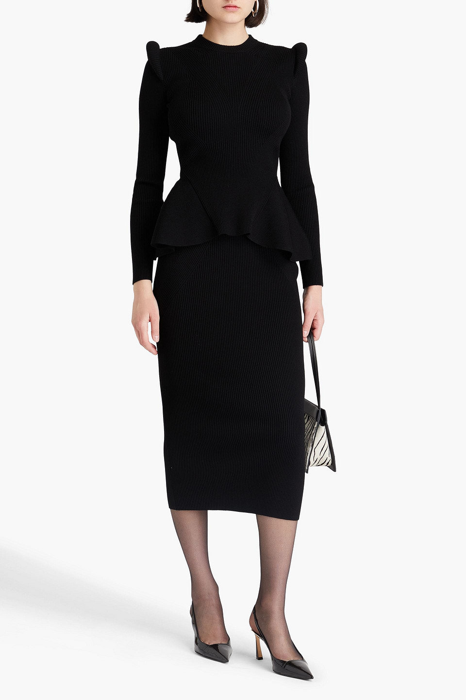 ALEXANDER MCQUEEN RIBBED WOOL-BLEND MIDI PENCIL SKIRT