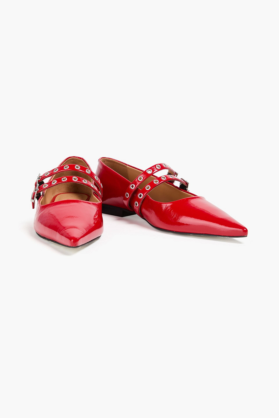 Ganni Point-toe Flats In Red