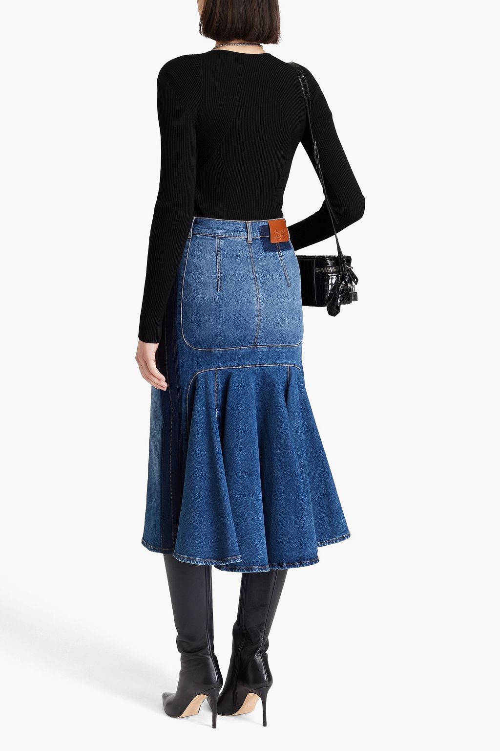 MCQUEEN Midirock aus ausgewaschenem Denim