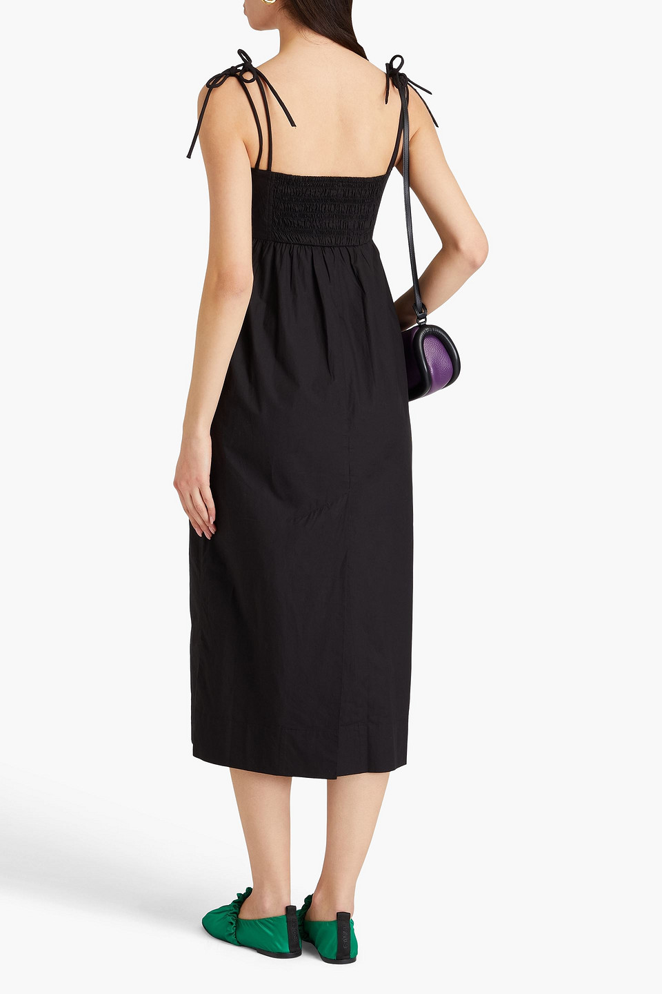 Ganni Midikleid Aus Baumwollpopeline Mit Raffung In Schwarz
