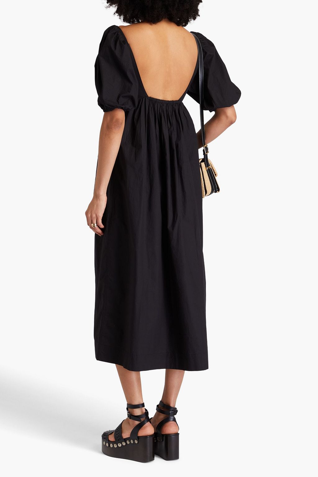 GANNI Gathered cotton-poplin midi dress