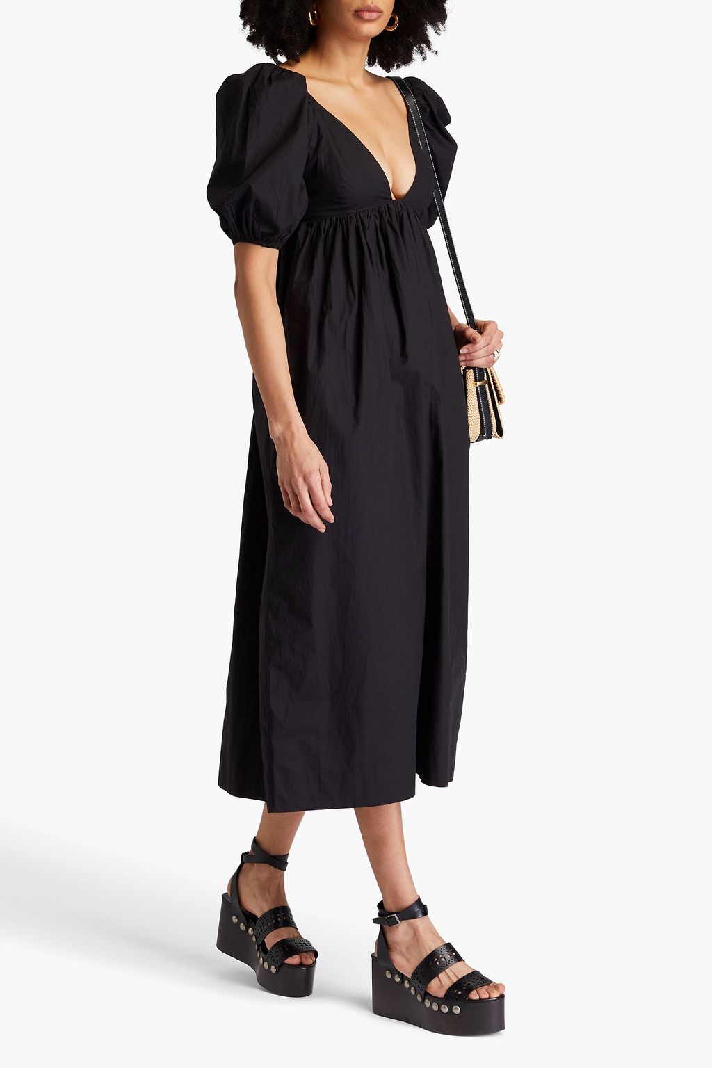 GANNI Gathered cotton-poplin midi dress