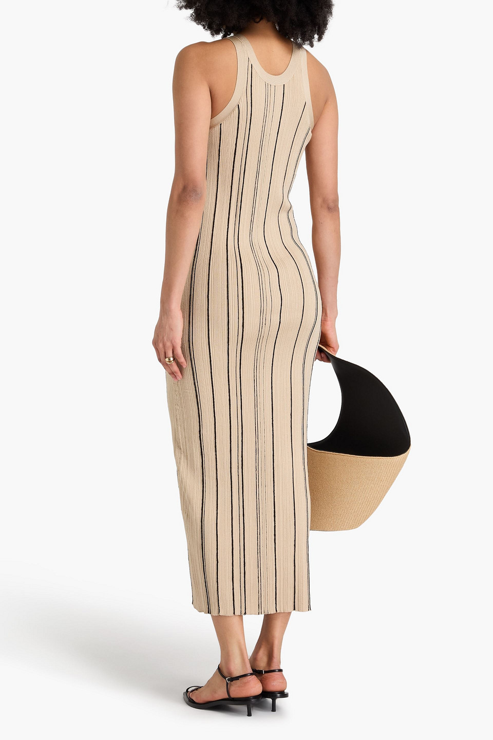 TOTÊME NAIA STRIPED RIBBED-KNIT MIDI DRESS