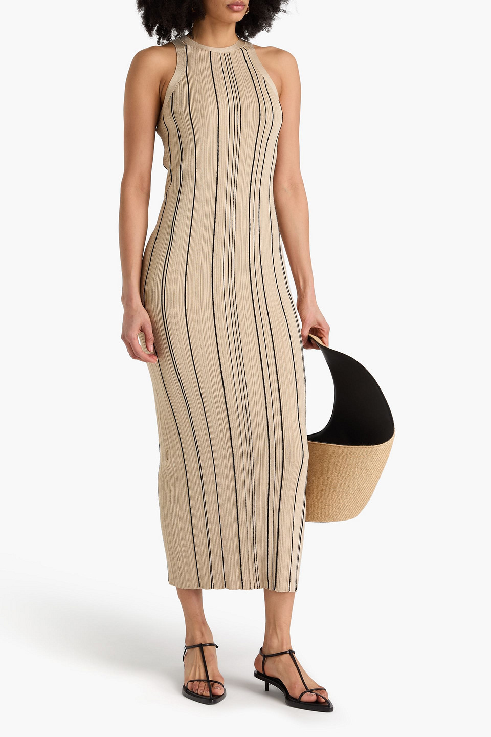 TOTÊME NAIA STRIPED RIBBED-KNIT MIDI DRESS