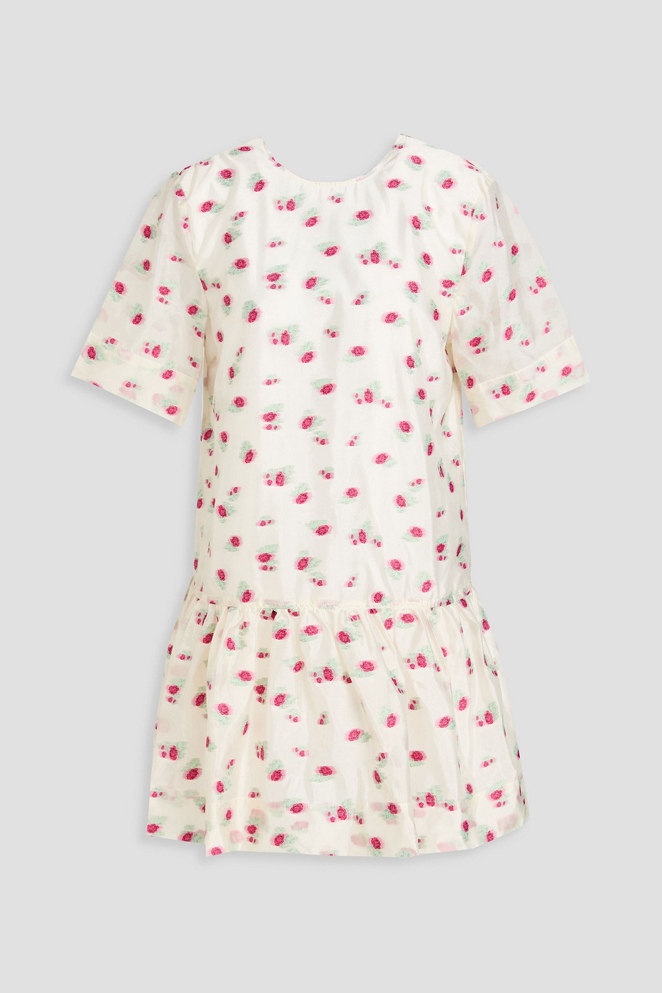 ganni - embroidered organza mini dress - white - eu 40
