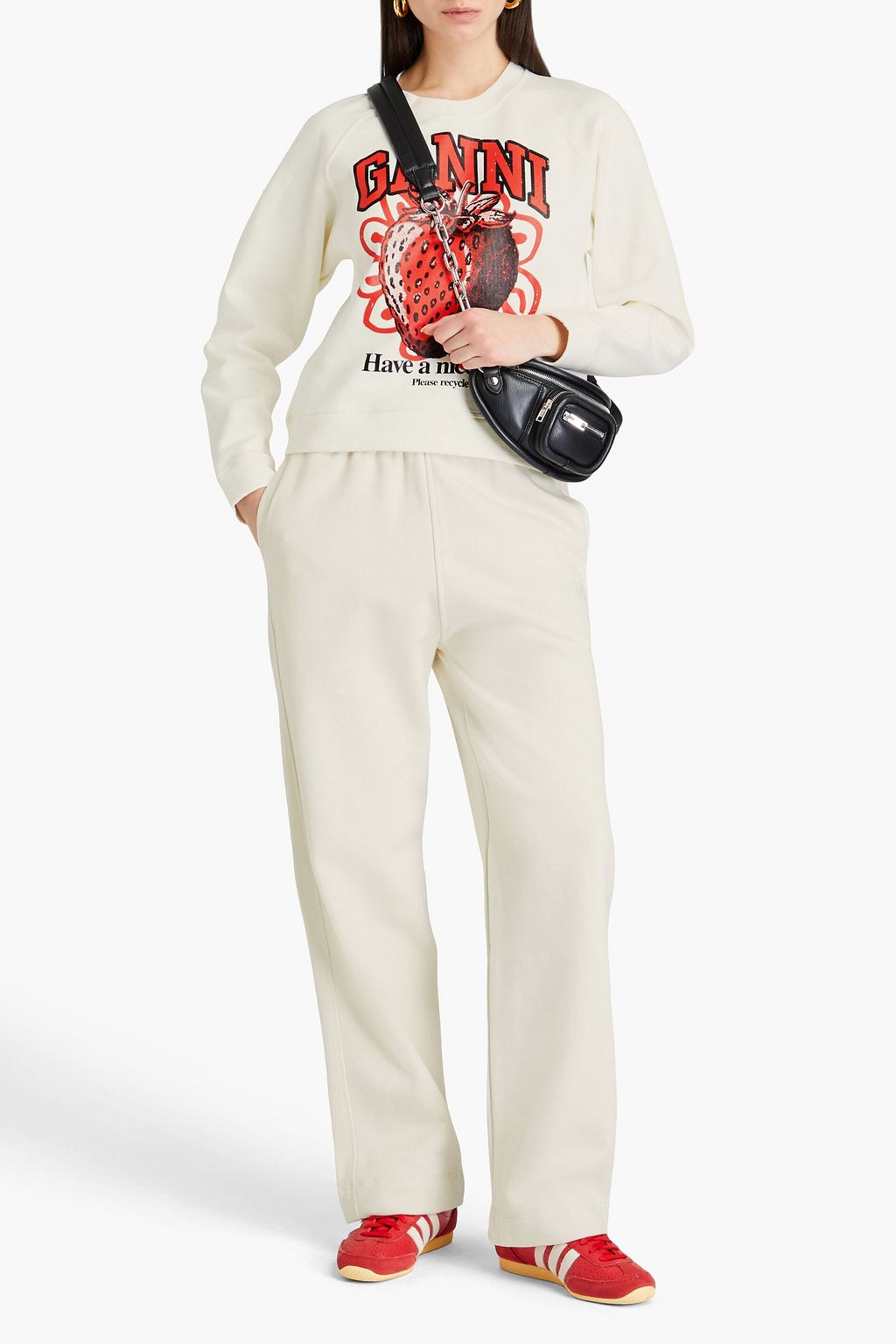 GANNI Cotton-blend fleece track pants