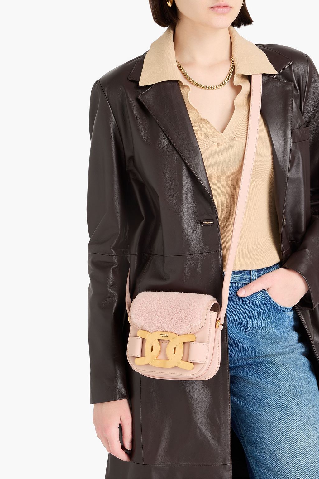 TOD'S حقيبة كروس بودي "كيت" من الجلد وصوف ناعم