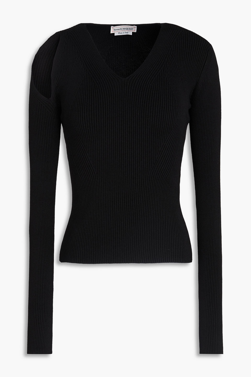 ALEXANDER MCQUEEN CUTOUT RIBBED WOOL-BLEND SWEATER