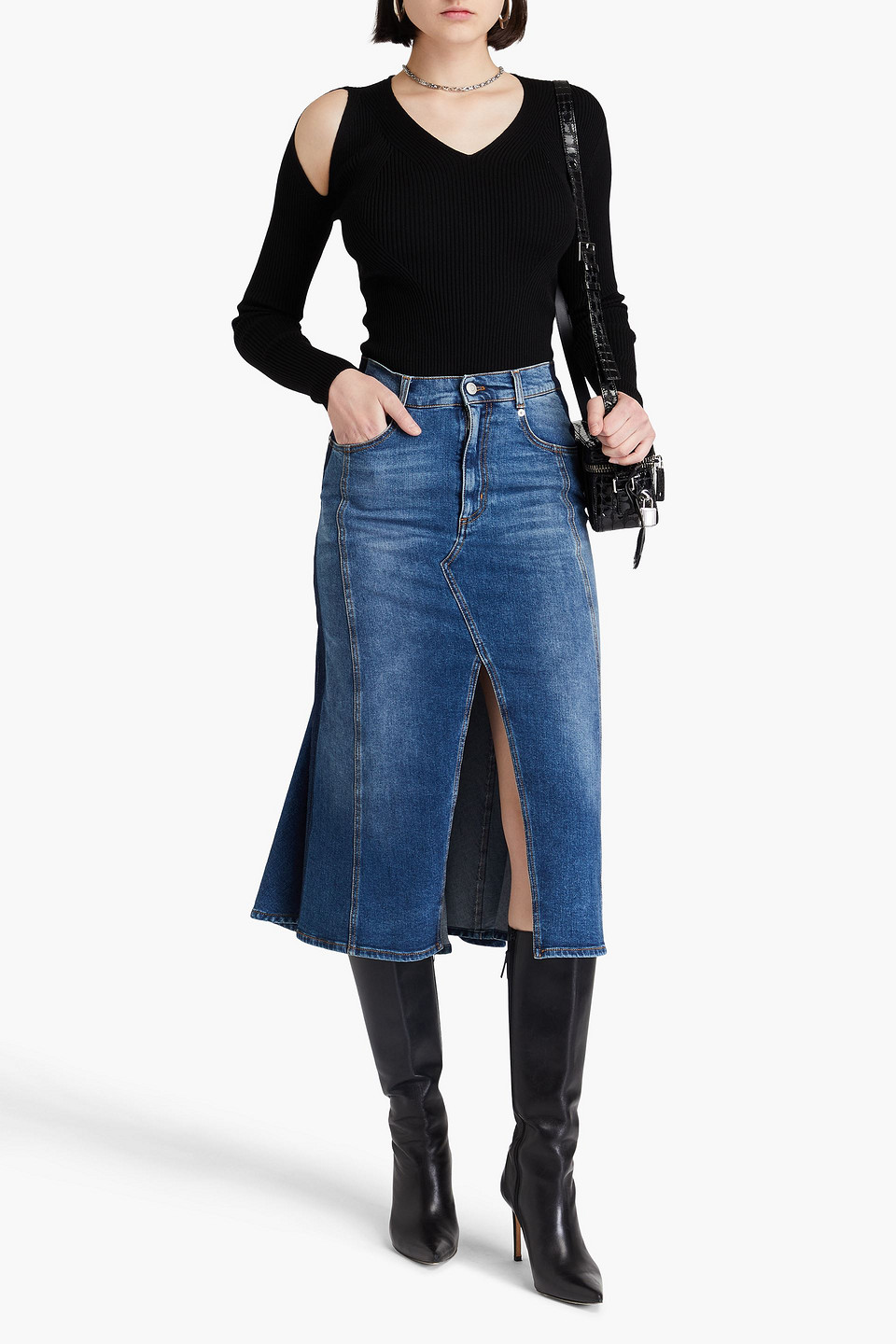 ALEXANDER MCQUEEN CUTOUT RIBBED WOOL-BLEND SWEATER