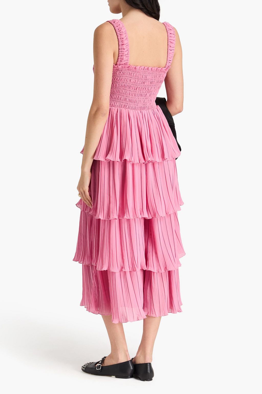 GANNI Tiered plissé-georgette midi dress