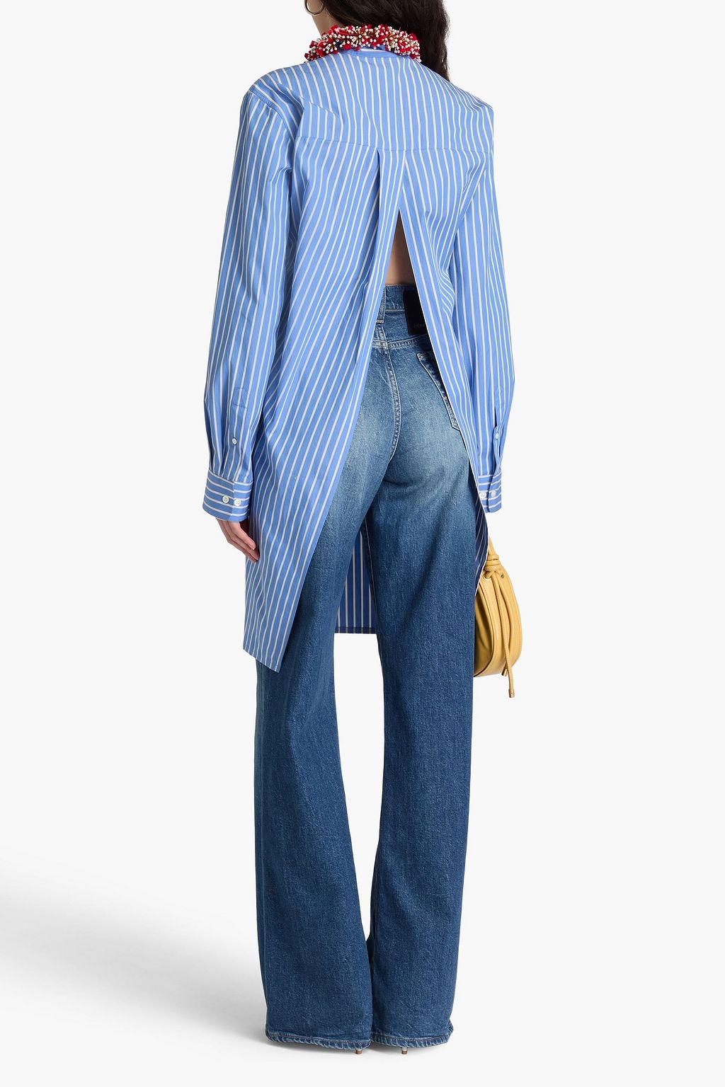 DRIES VAN NOTEN قميص "كالبيرو" من قماش البوبلين القطني المخطط مزيّن بالخرز