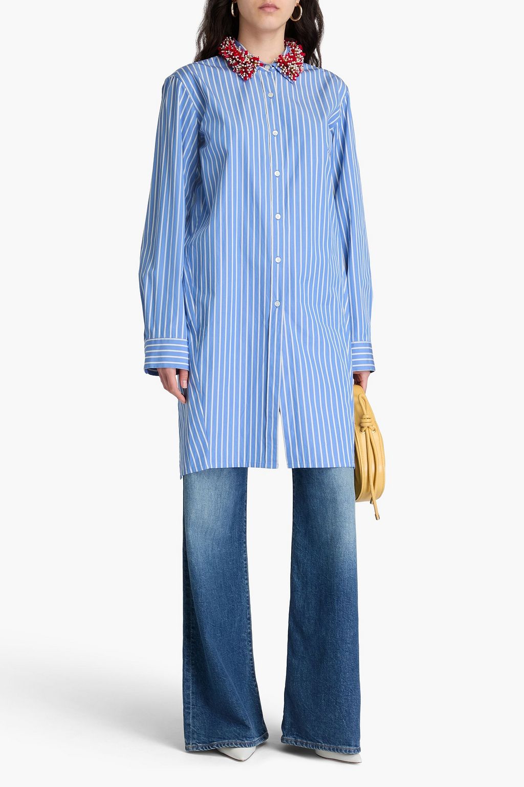 DRIES VAN NOTEN قميص "كالبيرو" من قماش البوبلين القطني المخطط مزيّن بالخرز