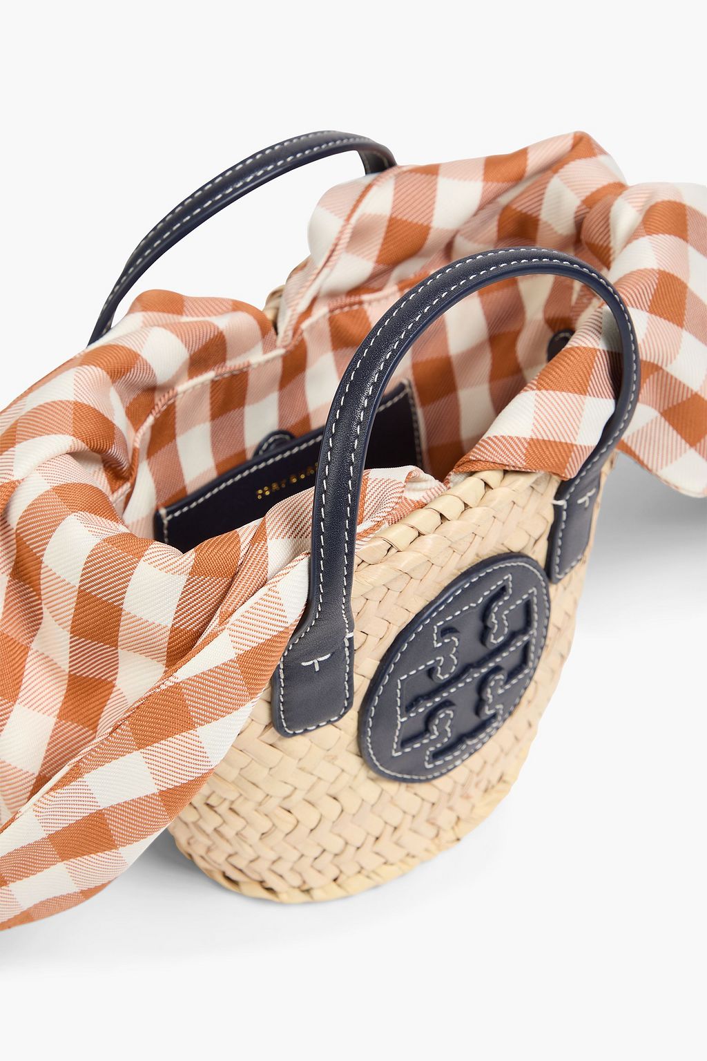 TORY BURCH Ella mini Tote Bag aus Stroh mit Lederbesatz