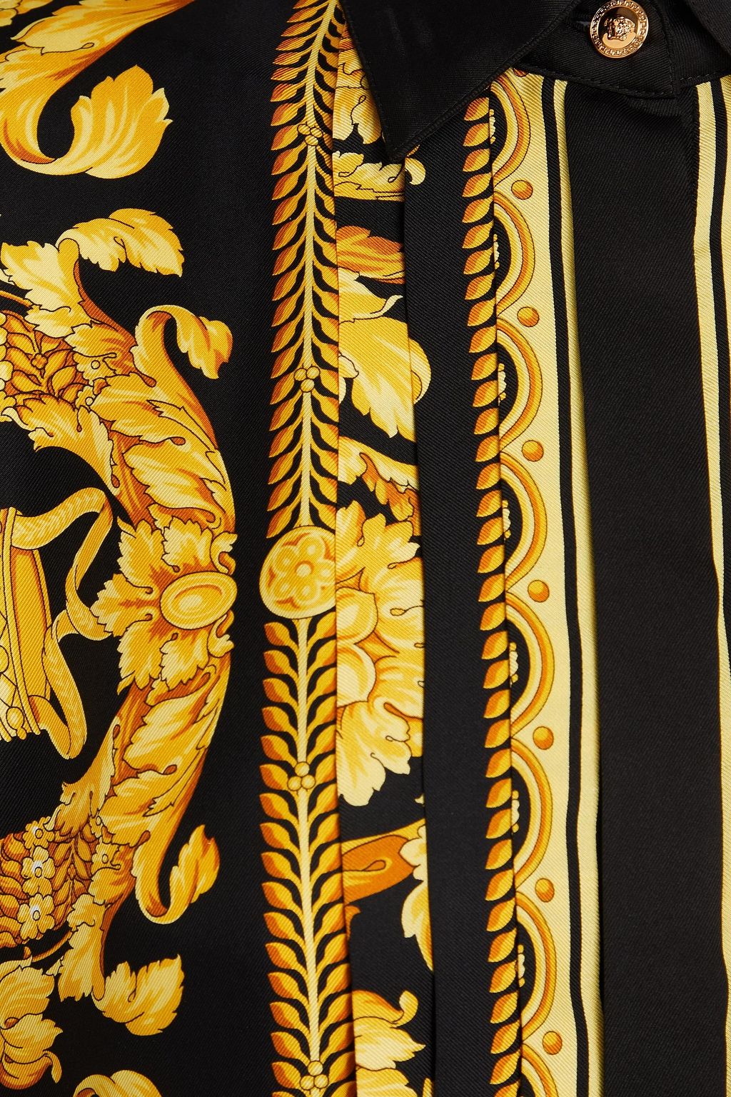 VERSACE فستان قصير بأسلوب القميص من حرير تويل مزين بطبعات