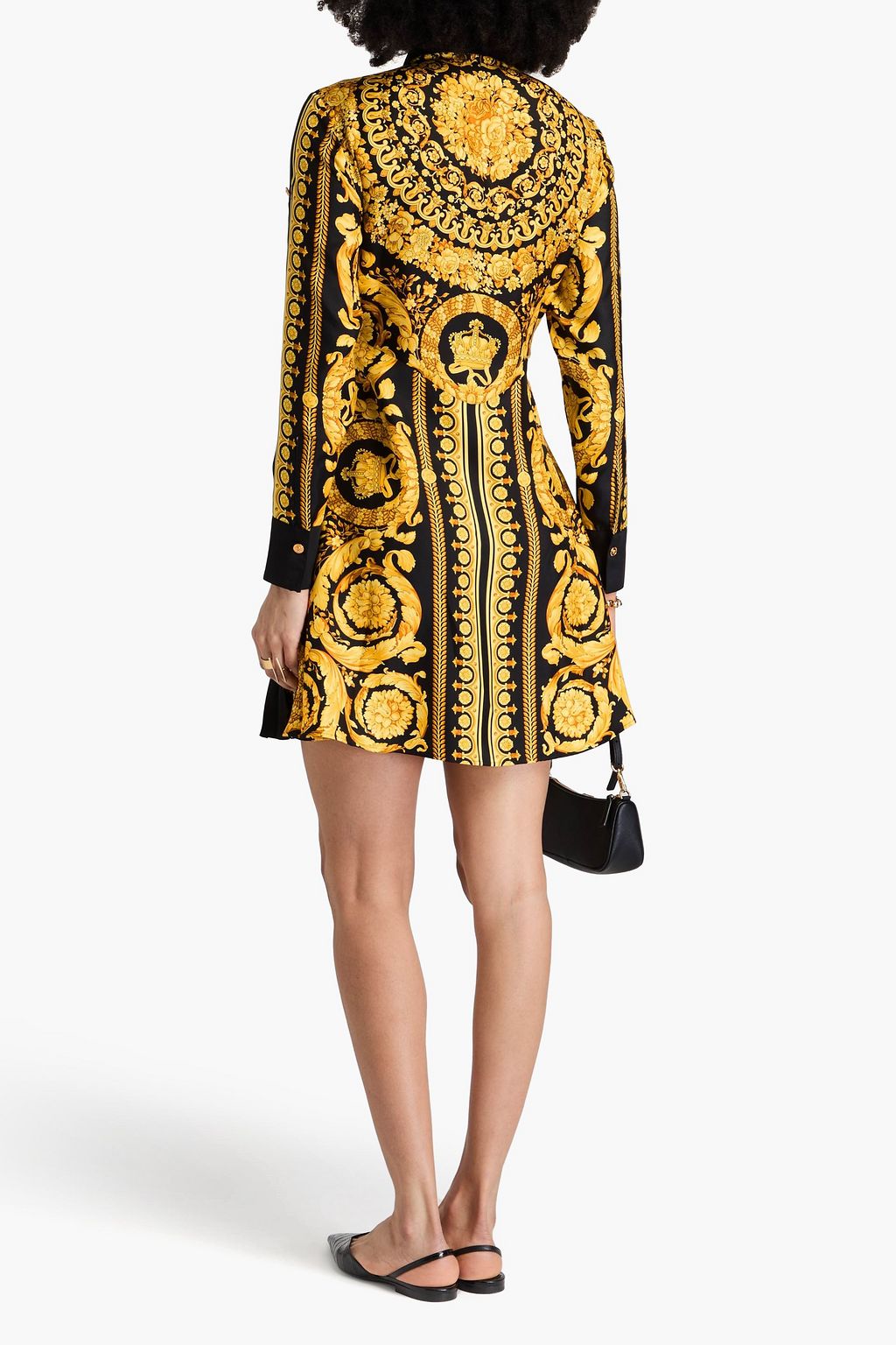 VERSACE فستان قصير بأسلوب القميص من حرير تويل مزين بطبعات
