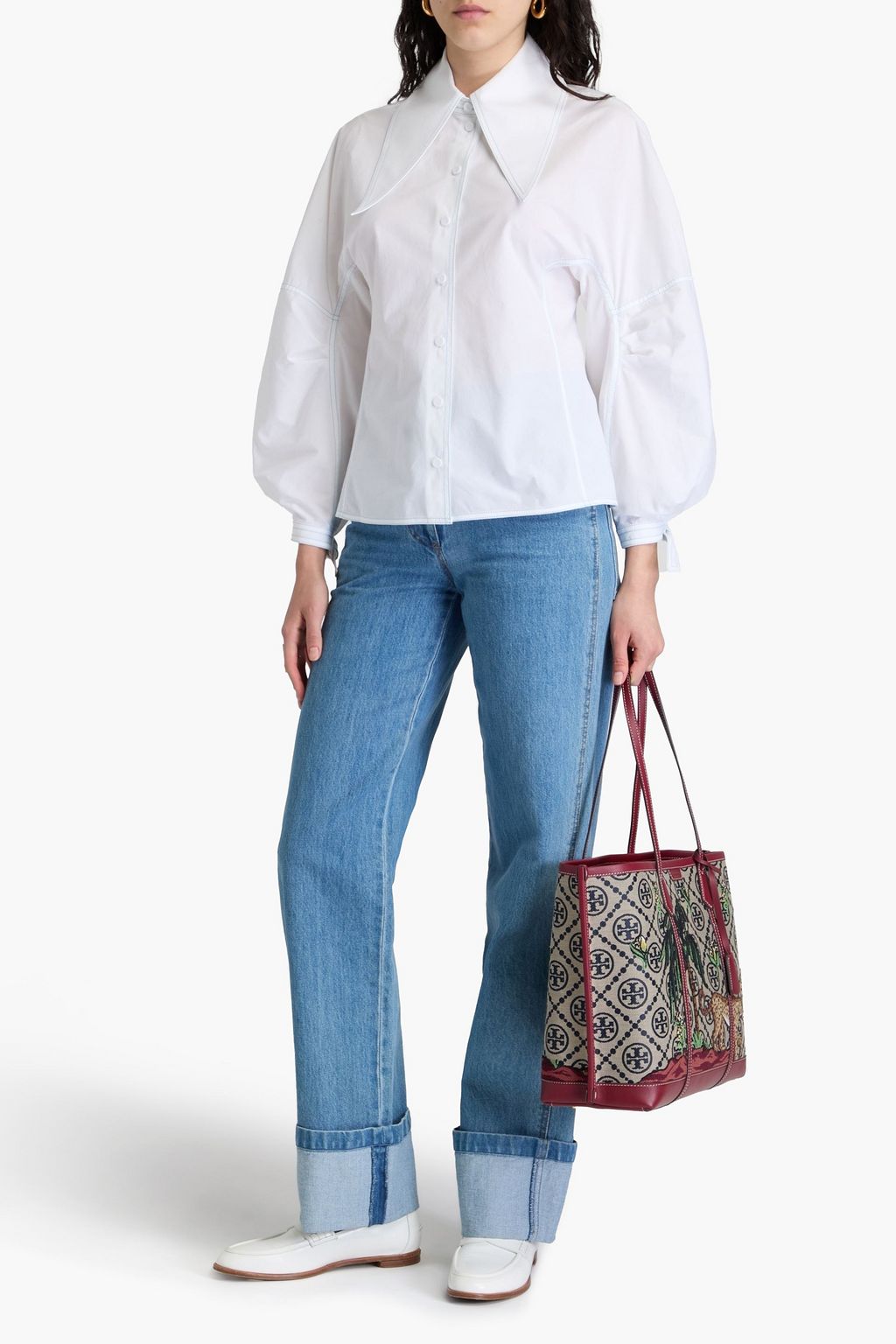 TORY BURCH قميص من القطن المطاطي