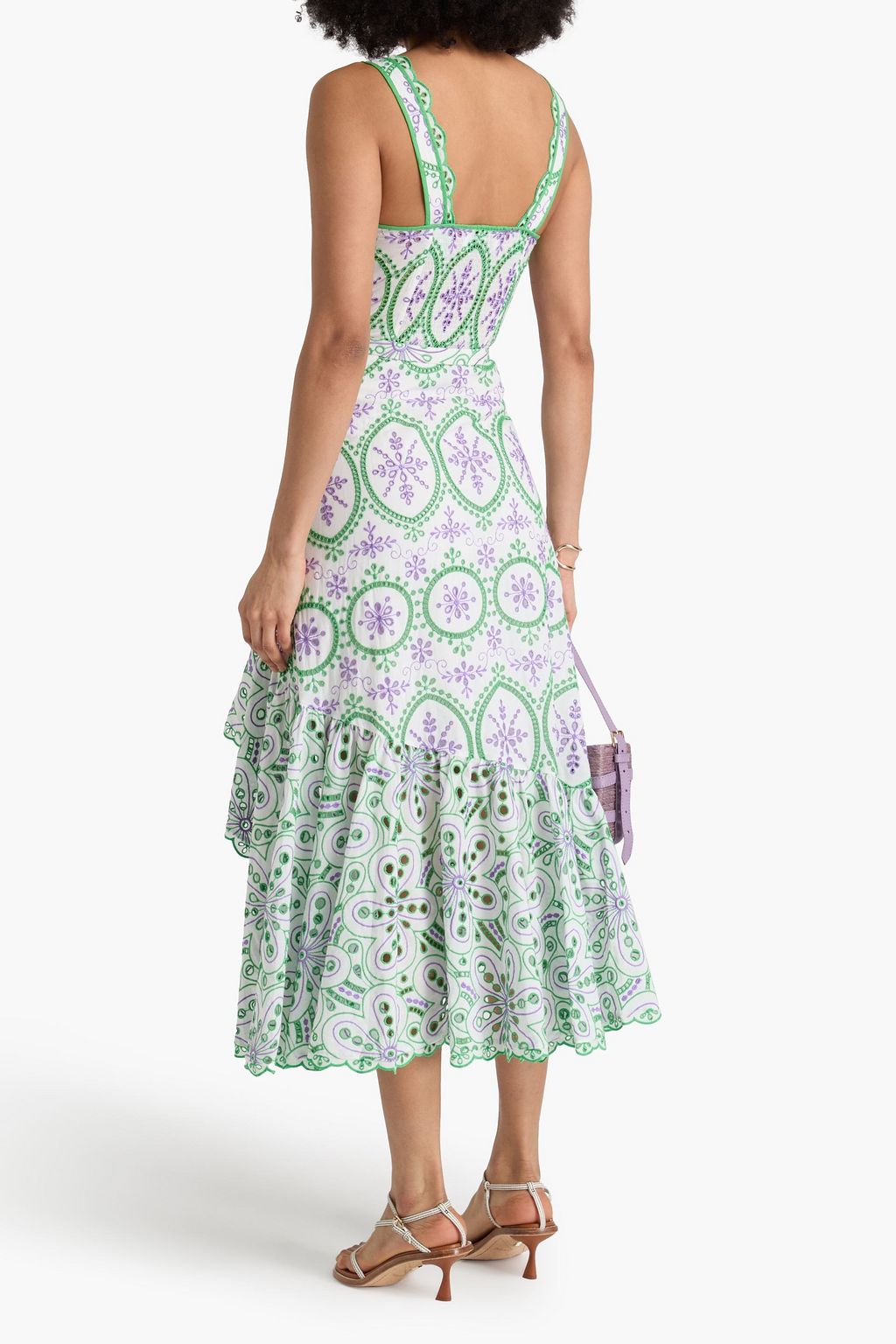 CHARO RUIZ IBIZA Tatyana belted ruffled broderie anglaise cotton-blend midi dress