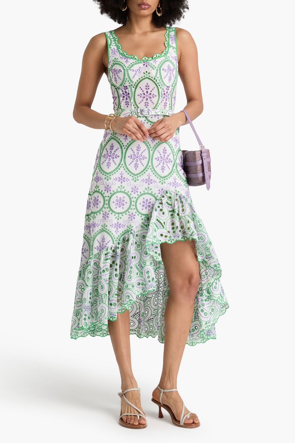 CHARO RUIZ IBIZA Tatyana belted ruffled broderie anglaise cotton-blend midi dress